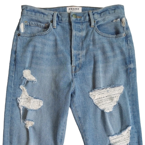 Frame Le Original Harrah Distressed High Rise Straight Leg Cropped Jeans - Picture 4 of 12